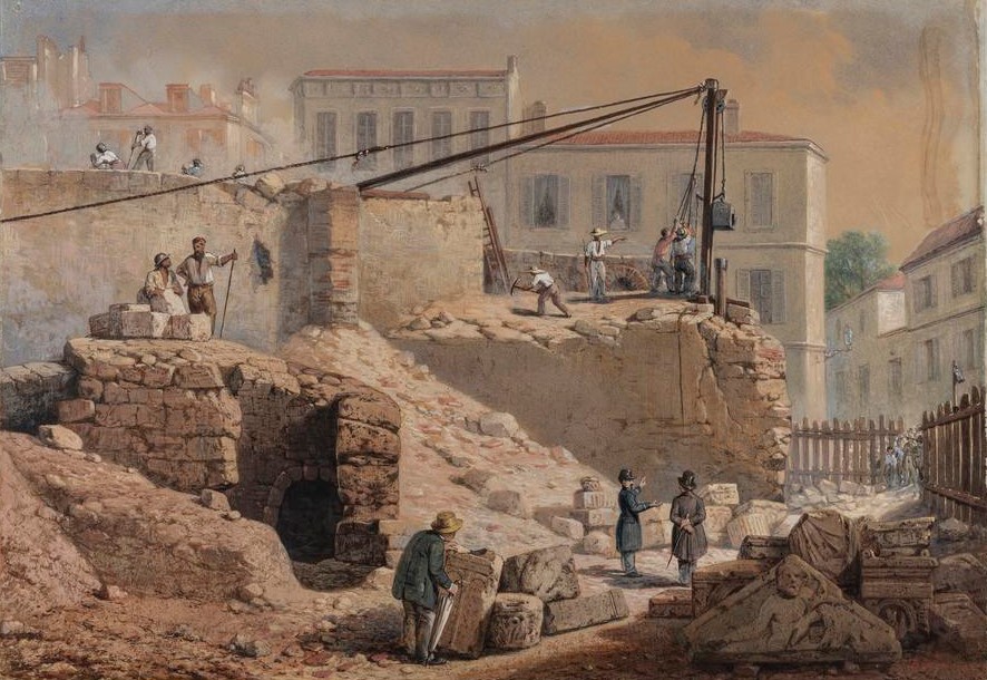 Mise au jour des vestiges du rempart gallo-romain place Pey-Berland en 1865